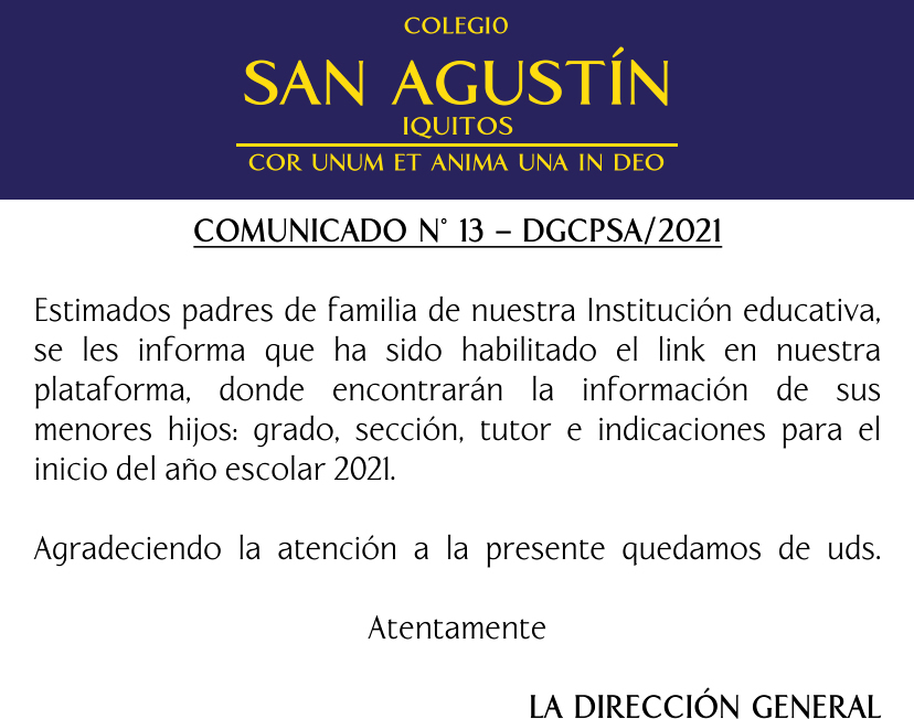 COMUNICADO N° 13 - DGCPSA/2021